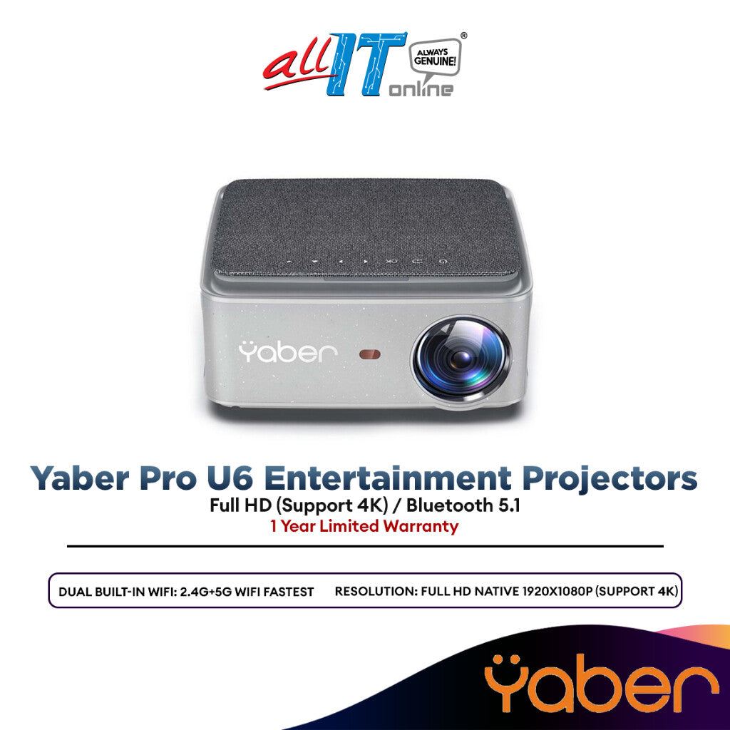 Yaber Pro U6 4K Projector Bluetooth WiFi Full HD Native 1920x1080P 4D&4P  Keystone Correction 500'' Giant Screen Compatible With  Android/iOS/PC/PPT/USB