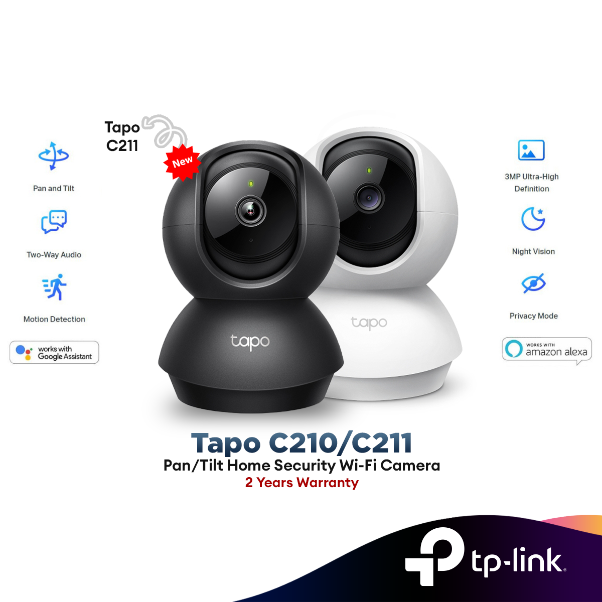 TP-Link Tapo 2K Pan/Tilt Security Camera , Night Vision, White (Tapo C210)