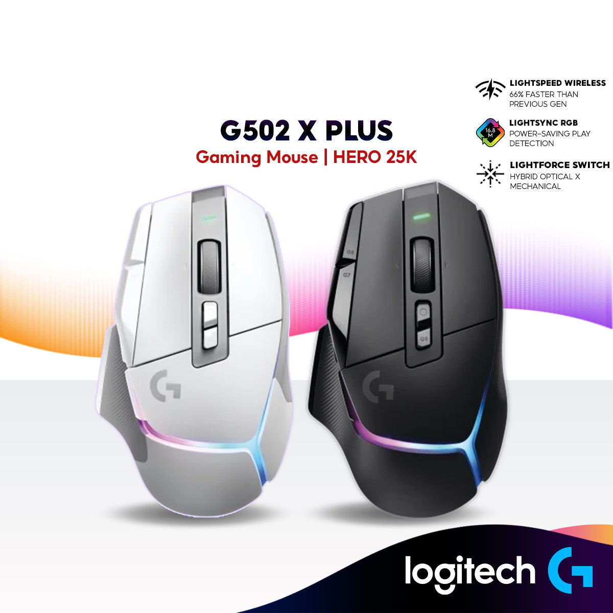 Logitech G502 Lightspeed Wireless Optical Gaming Mouse with top RGB