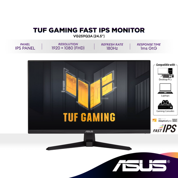 ASUS TUF GAMING VG259Q3A GAMING MONITOR 24.5" IPS FHD / 1MS / 180HZ / ADAPTIVE-SYNC / HDMI + DP