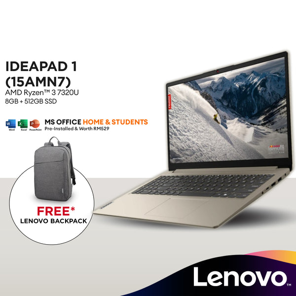 Lenovo IdeaPad 1 15AMN7 15.6" FHD Laptop (AMD Ryzen™ 3 7320U | 8GB | 512GB SSD | AMD  Radeon™ 610M Graphics | H&S | W11)