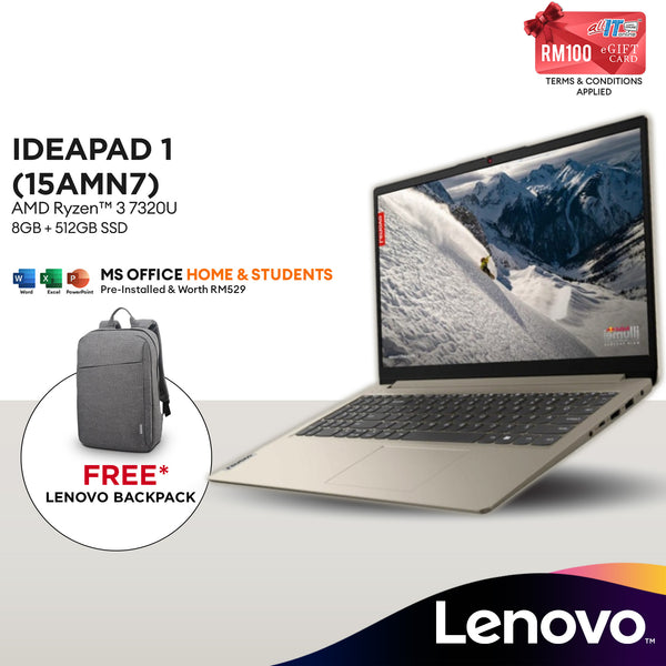 Lenovo IdeaPad 1 15AMN7 15.6" FHD Laptop (AMD Ryzen™ 3 7320U | 8GB | 512GB SSD | AMD  Radeon™ 610M Graphics | H&S | W11)