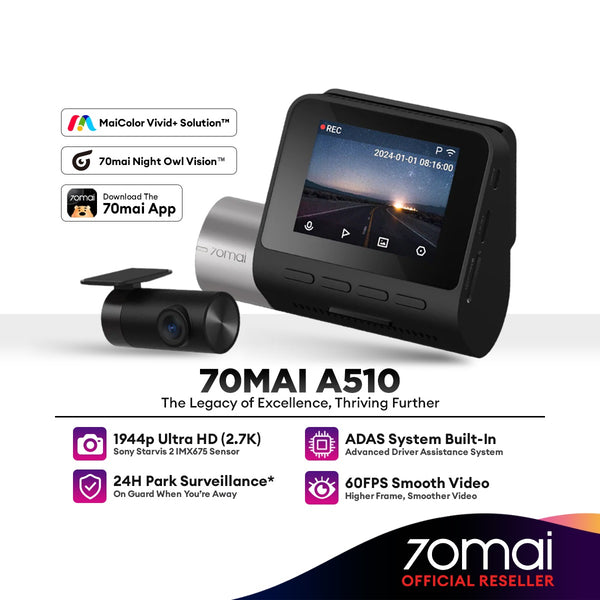 70mai A510 Dash Cam Dual Vision Car Recorder (Front + Rear) with GPS ADAS