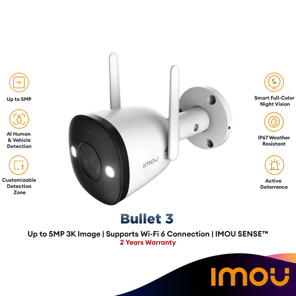 Dahua Imou Bullet 3 3MP & 5MP IP Security Outdoor Camera Color Night Vision 2 Way Audio Wifi 8x Digital Zoom H.265