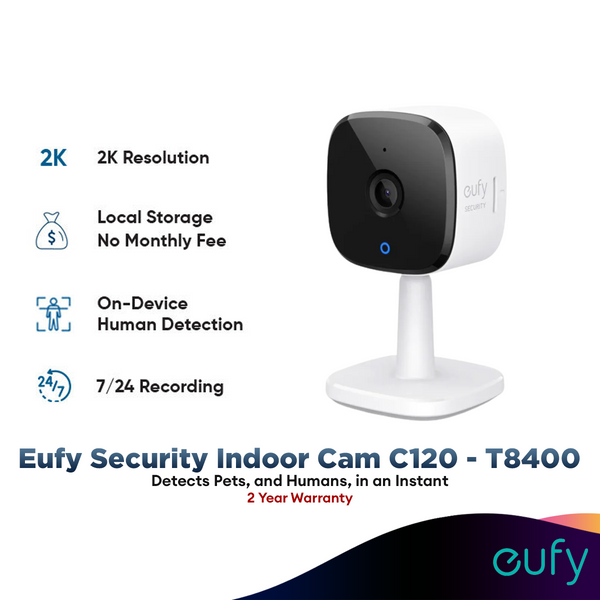 Anker T8400 Indoor Cam C120 2K Home Security Camera for Indoor Surveillance | Human and Pet AI | Night Vision | Two-Way Audio | Voice Assistants