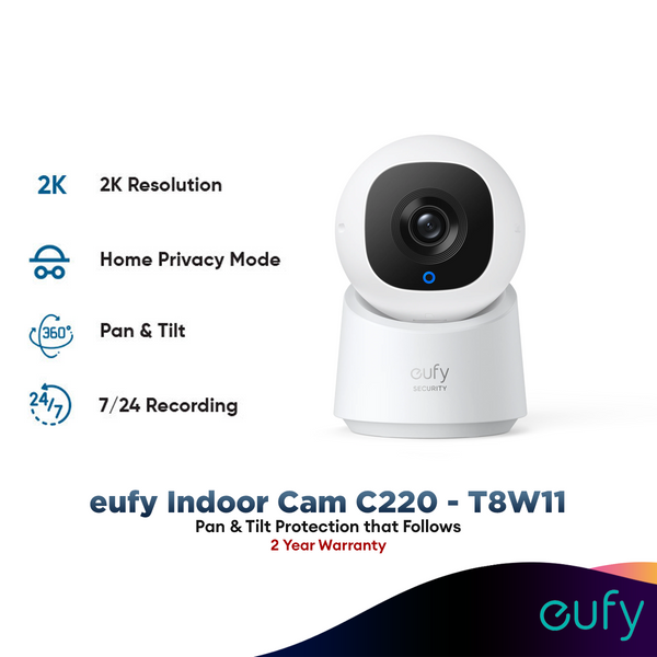 Anker T8W11 Eufy Indoor Cam C220 2K Resolution Security Camera with 360° Horizontal View Plug-In Security Indoor Camera with Wi-Fi Human/Motion AI Ideal for Pet Cameraand Home Security