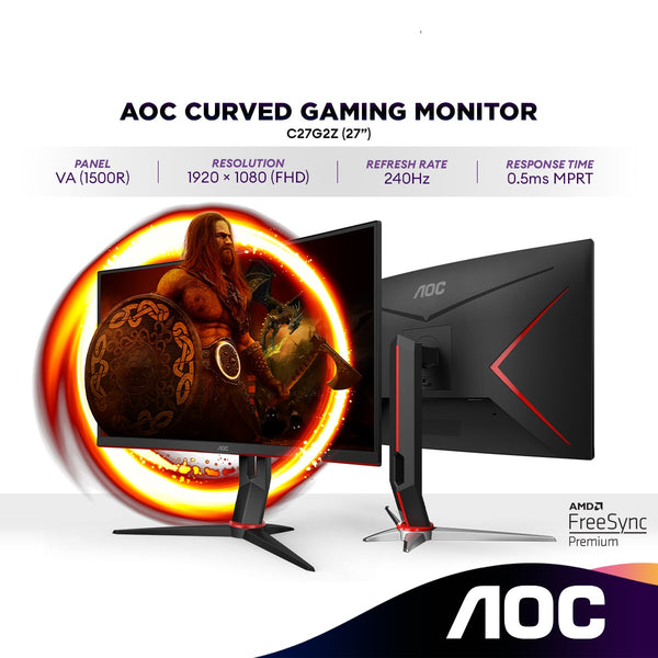 AOC C27G2Z 27" FHD VA Curved Gaming Monitor | 240Hz | AMD FreeSync Premium | 0.5ms | 1500R