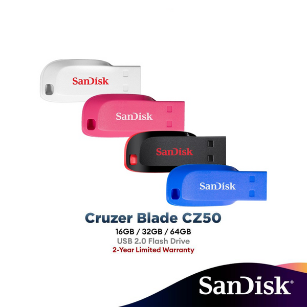 SanDisk CZ50 Cruzer Blade Pendrive USB 2.0 Flash Drive Black/Pink (16GB/32GB/64GB)