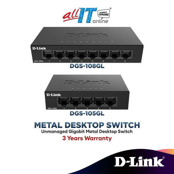 D-Link ( DGS-105GL / DGS-108GL ) Unmanaged Gigabit Metal Desktop Switch