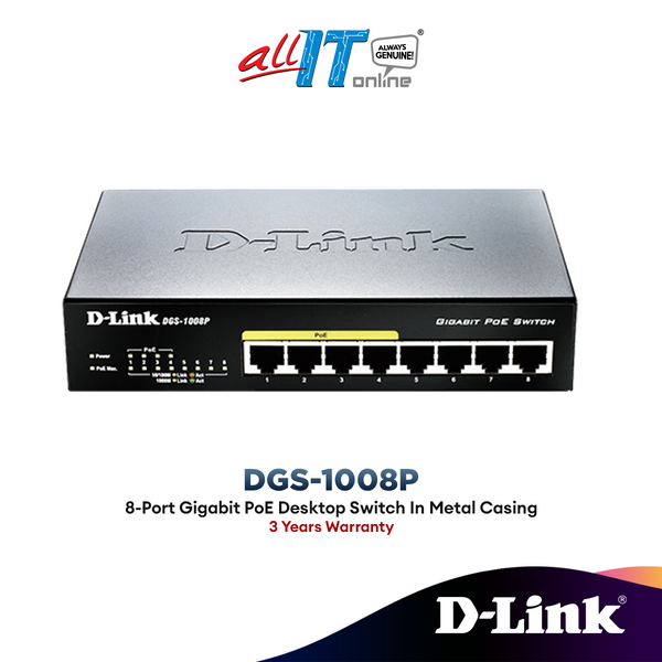 D-Link 8pt Gigabit POE DGS-1008P (Metal Housing) Switch