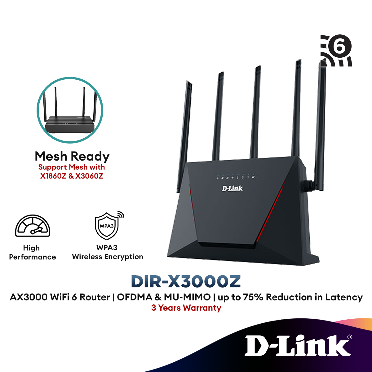 D-Link DIR-X3000Z AX3000 High Gain Antennas Mesh Wireless WiFi 6 Route ...