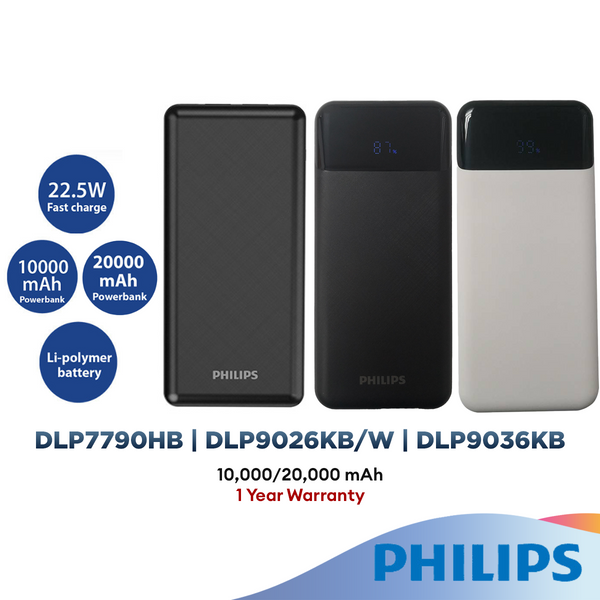 Philips 22.5W (DLP7790HB/DLP9026KB/W/DLP9036KB) (10,000/20,000mAh) Fast Charging Powerbank