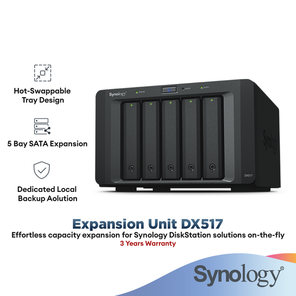 Synology DX517 5-Bay Expansion Enclosure | Expansion Unit DX517 | DiskStation Expansion Unit | NAS Storage