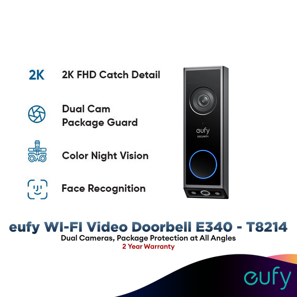 Anker T8214 Video Doorbell E340 Battery Powered Dual Cameras with Delivery Guard 2K Full HD and colour Night Vision Wired