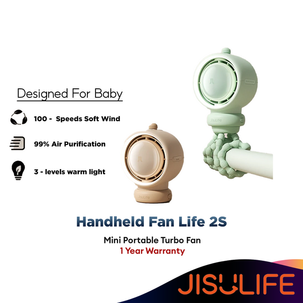 JISULIFE Life2S Portable Stroller Baby Fan 5000mAh Detachable head 100 Level Speed wind Auto-Oscillating with LED Light