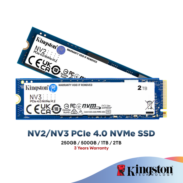 Kingston M.2 NV2/ NV3 NVMe PCIe Gen 4x4 M.2 2280 SSD  (250GB/ 500GB/ 1TB)