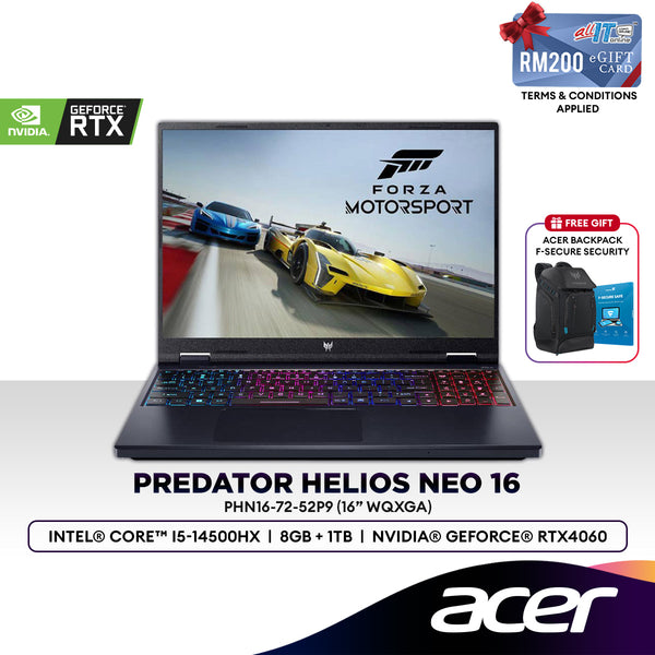 Acer Predator Helios Neo 16 PHN16-72-52P9 16" Gaming Laptop (Intel® Core™ i5-14500HX | 8GB | 1TB SSD |  RTX™ 4060)