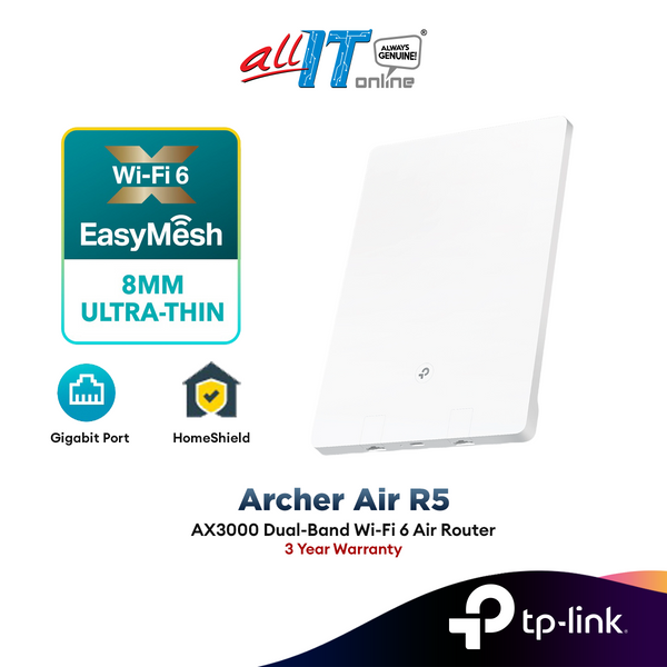 TP-Link Archer Air R5 Wi-Fi 6 AX3000 Router Dual-Band Ultra-Thin Air Router with EasyMesh HomeShield