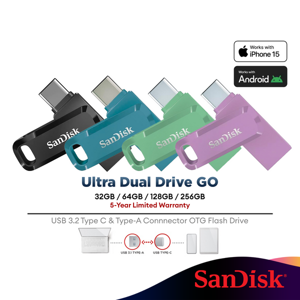 Sandisk Ultra Dual Go OTG Drive USB Type-C ( Black / Blue / Purple / Green ) SDDDC3 ( 32GB / 64GB / 128GB/256GB )