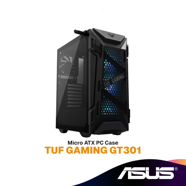 ASUS TUF Gaming GT301 Tempered Glass Micro ATX (mATX) Gaming PC Casing | Included 3x ARGB Case Fans  + 1x Non-ARGB Fans