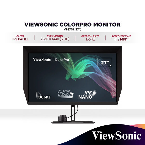 ViewSonic VP2776 27 Inch QHD Pantone Validated Video Editing Monitor With integrated calibrator, 165Hz & Nano IPS (VP2776 )