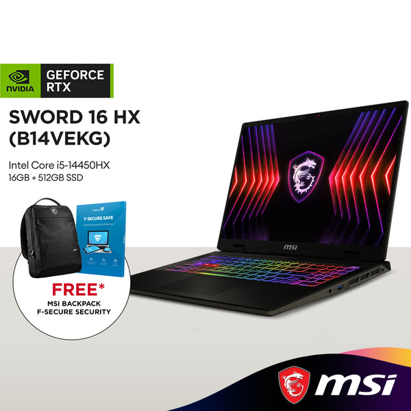 MSI Sword 16 HX B14VEKG-621MY 16" FHD+ Gaming Laptop (Intel Core i5-14450HX | 16GB | 512GB SSD | GeForce RTX™ 4050)