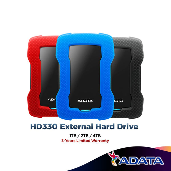 Adata HD330 USB3.0 Portable External Hard Drive HDD With Shock Sensors Protection - Red/Black/Blue (1TB / 2TB / 4TB)