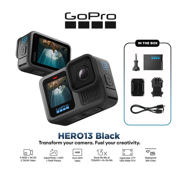 GoPro HERO13 Black Action Camera 5.3K / 4K / 2.7K / 1080P Resolution / HyperSmooth 6.0 / HDR Video / 10-bit Color / 2x Zoom