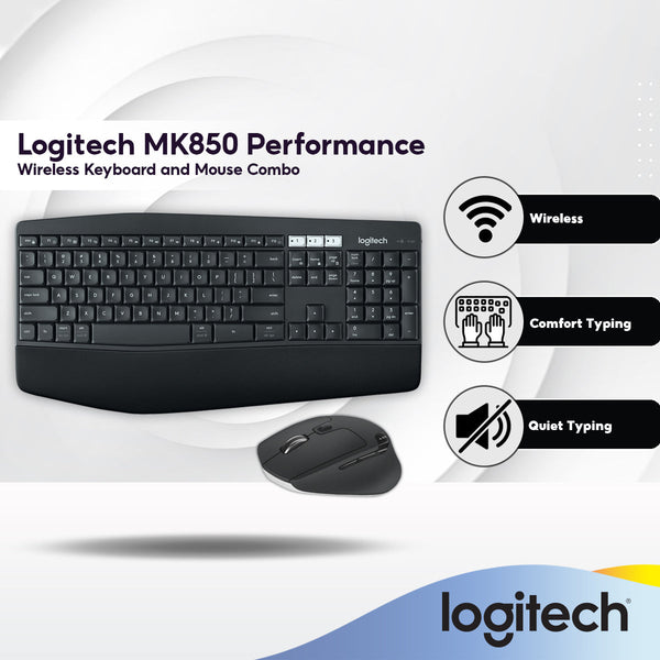 Logitech MK850 Multi-Device Performance 2.4GHz Wireless Keyboard and Mouse Combo | Bluetooth | Curved Keyframes