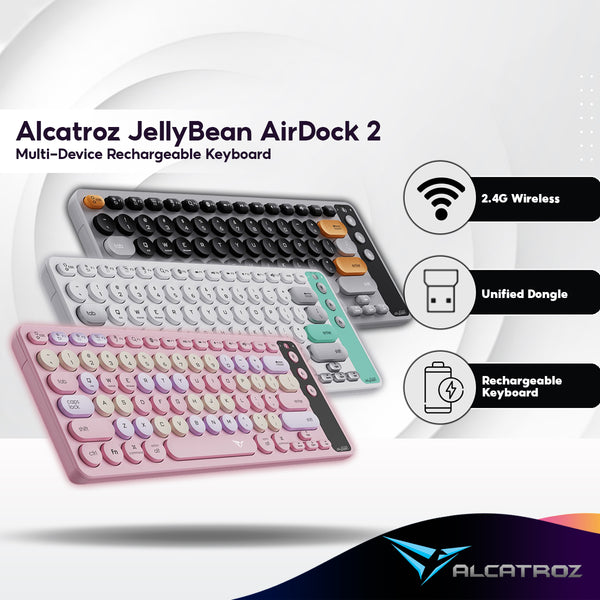 Alcatroz JellyBean AirDock 2 Bluetooth, 2.4G Wireless Multi-Device Rechargeable Keyboard with Gadget Dock