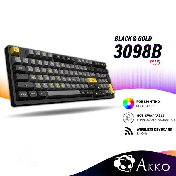 Akko Black & Gold 3098B Plus Hot-swappable Wireless Mechanical Keyboard with RGB Backlight, PBT Keycaps